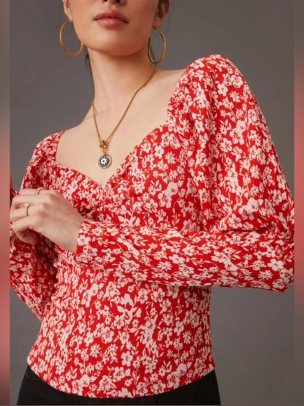 ANTHROPOLOGY CARMINE puff sleeve blouse size L
